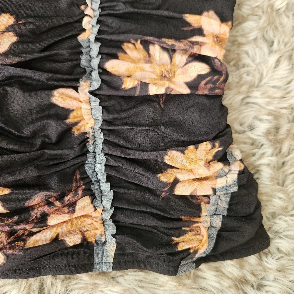 Free People Scottie Printed Tube Top Tropic Night Black‎ Pattern Women's Medium